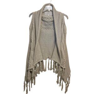 Pink Martini Women’s Crocheted Vest Beige Sz L Fringe Open Shaw Countrycore Boho